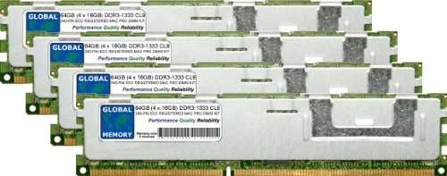 GLOBAL MEMORY Memoria RAM DDR3 de 64 GB (4 x 16 GB), 1333 MHz, PC3-10600, 240 Pines, ECC, DIMM (RDIMM), para Apple Mac Pro (Mid 2010-2012)
