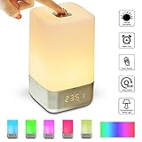 GLIME Wake-Up Light Beside Lamp Alarm Clock with Sunrise Simulation, 5 Natural Sounds, Rechargeable, Touch Sensor Multicolor Dimmable Night Light, Simple Design and Healthy Style