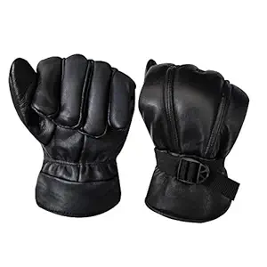Generic Leather Warm Lined Bike Gloves (Black, L)