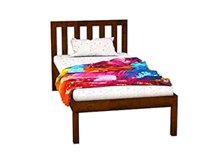 Lycka Solid Pine Wood Single Bed with Headboard|Sturdy | Full Length Kids and Adults | Wood Slats for Bedroom Home | 75 x? 38 x 18 inches (Pine Brown)