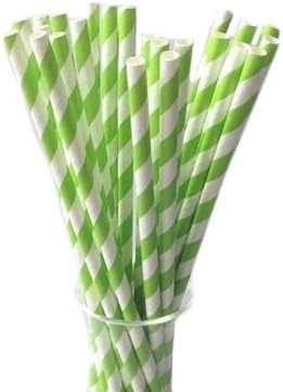 Paper Drinking Straws Striped - Choice of Colours - Pack of 100 - Everyday Weddings Celebrations and Parties (Green)