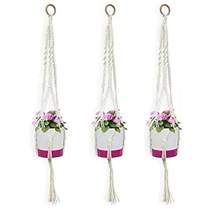 TrustBasket Stella Macrame Hanger Set of 3 | Rope Flower Pot Holder for Indoor Outdoor Balcony Gardening (Pot not Included)
