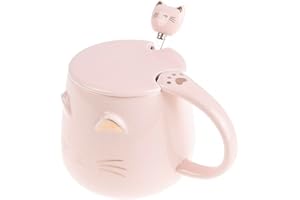 lachineuse - Tasse Chat Kawaii 450ml - Mug Chat avec Couvercle & Cuillère - Coloris Rose & Or en Céramique - Mug à Infusion Thé Café - Tasse Originale Japonaise - Idée Cadeau Japon Asie Kitty Mignon