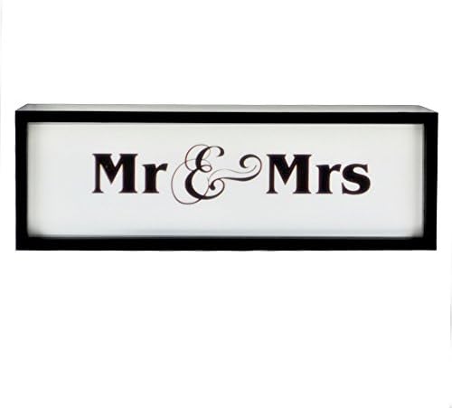 Mr. &amp; Mrs. - Rectangular Black Wooden Light Box With Battery Powered LED Strip