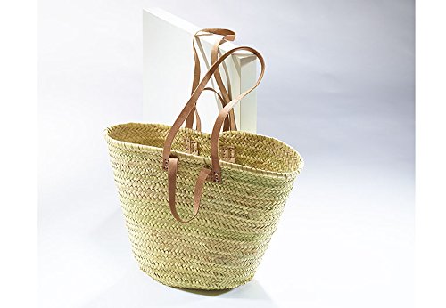 Korbtasche Einkaufstasche Flechttasche Strandtasche Palmtasche mit Ledergriffe und Lederhenkel - 3