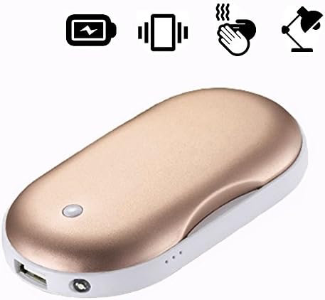 Rechargeable Hand Warmer ,Kusisi 4 in 1 Multifunctional Hand Warmer & Power Bank & Massager & LED light - 5200mAh Portable USB External Battery Charger ,2017 New Version (Gold)