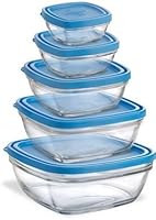 Duralex International France 525097 Set de 5 Plats Cong&eacute;lation/Couvercle Bleu Verre 21,5 x 8,5 x 21 cm