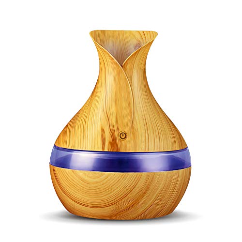 NEWKBO 300ml USB Aroma Aceite Esencial Difusor Humidificador ultrasónico con Grano eléctrico de Madera Luces LED Difusor de Aroma para hogar
