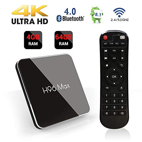 H96 Max Android 8.1 Smart TV Box avec Amlogic S905X2 Quad Core Processor,4Go de RAM et 64Go de ROM,4K * 2K UHD H.265,4G/5GHz WiFi 100M LAN 3D H.265 Bluetooth