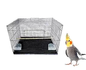 Taiyo Pluss Discovery? Birds Cage, Size: (60X42X39 cm) (LXWXH), Suitable for Small & Medium Birds, Wooden Perch, Bird Food Feeder, Swing Toy & Cockatiel Mix Seeds (500 Gram) Free !!! (Black)