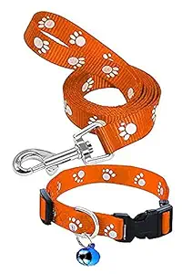 PSK PET MART Soft Nylon Paw Print Collar Set for Puppies and Cats, (15 MM) (Orange)