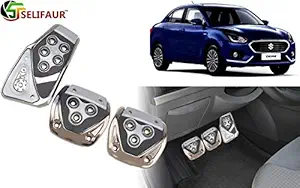 Selifaur - 3 Pcs Silver Non-Slip Manual Car Pedals kit Pad Covers Set for Maruti Suzuki Swift Dzire 2017