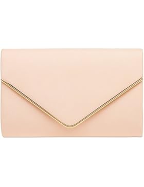 CASPAR TA373 Damen elegante Envelope Clutch Tasche / Abendtasche mit langer Kette