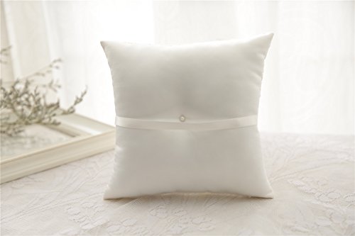 Hochzeit Ringkissen Kissen gestickte Blumen mit Schleife 19cm * 19cm — Ivory - 8