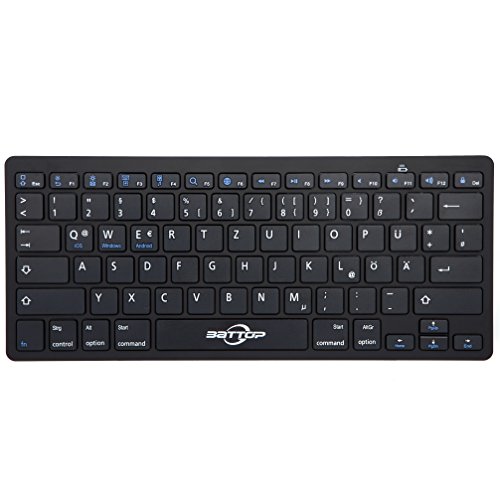BATTOP Bluethooth Tastatur, QWERTZ Deutsche Layout Tastatur Ultra dünn drahtlose Bluetooth Tastatur Bluetooth 3.0 drahtlose Tastatur für alle Tablet,iPad,Mac,iOS, Android und Windows Geräte – Schwarz - 4