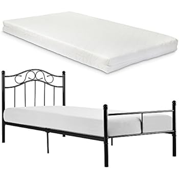 en.casa Metallbett 120x200 Schwarz mit Matratze Bettgestell Bett Jugendbett Metall: Amazon.de ...