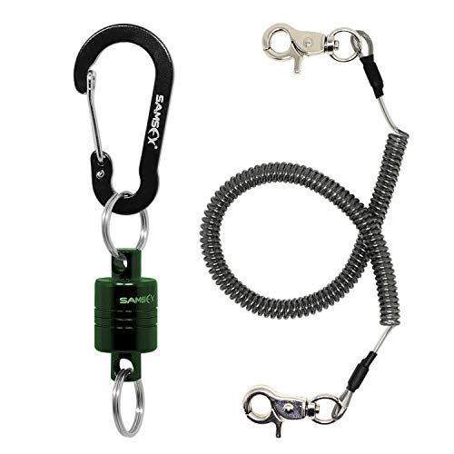 Sams, Clip magnetico di bloccaggio con cordino per rilascio di retino, resistenza 3,5 kg, Green