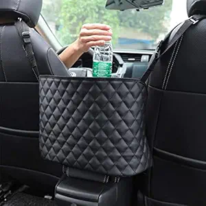 IMAGINEA Car Handbag Holder Leather Hanging Storage Bag Anti-Slip Storage Driver Bag Black Leather Pouch Front & Driver Seat Division Net Bag Organizer for Tissue Phone Document & Road Trip Essentials