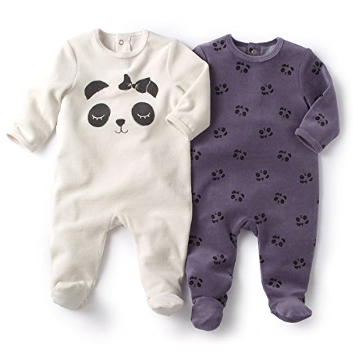 R Essentiel Baby Girls Pack Of 2 Velour Sleepsuits With Feet Purple Size 9M (71Cm)