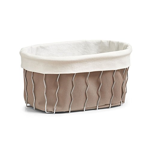 Zeller 27252 Brotkorb mit Beutel, Baumwolle/Metall, taupe, 28 x 19 x 13,5 cm