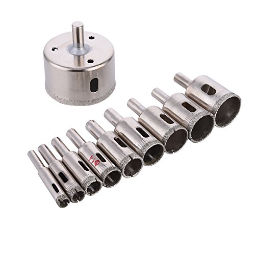 10 Stk. Glasbohrer Diamantbohrer Fliesenbohrer Hohlbohrer, Lochsägen-Set für Glas, Keramik, Fliesen Stein u.a. 8mm-50mm - 2