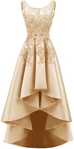 Wangmei Bridesmaid Dress Lace Embroidered Sleeveless Back Long Front Short Women's Formal Cocktail Dresses, Champagne, US:18