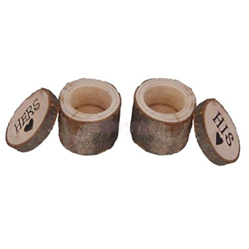 WINOMO 2 Stück Ringkissen Holz Hochzeit Ringschachtel mit Gedruckt Herz Hers His Buchstaben - 8