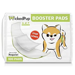 WICKEDPUP Dog Diaper Liners Booster Pads for Male and Female Dogs, 100ct | Disposable Doggie Diaper Inserts fit Most Reusable Pet Belly Bands, Cover Wraps, and Washable Period Panties
