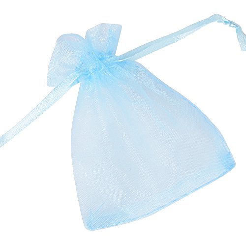 100pcs 9 x 7cm Pochette Poche Sac Sachet Bleu Clair en Organza pour Décoration Cadeau Mariage Bijou Bonbon