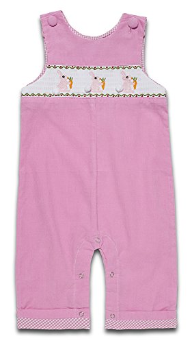 Baby Girls "Cottontail" Traditional Smocked Pink Cord Dungarees.9-12m
