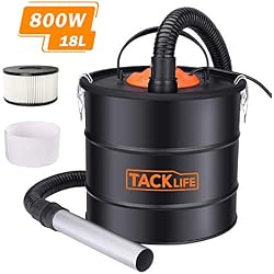TACKLIFE Aspirateur à cendres, 800W Aspirateur cendres, Aspiration et soufflage puissants avec une capacité légère de 18L, collecteur de débris, idéal pour cheminée, poêle à bois, poêle, gril