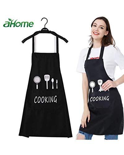 AHOME Tablier de Cuisine pour Homme et Femme Design Moderne [2019] Noir avec Grande Poche Ventrale - Imprimé Unique