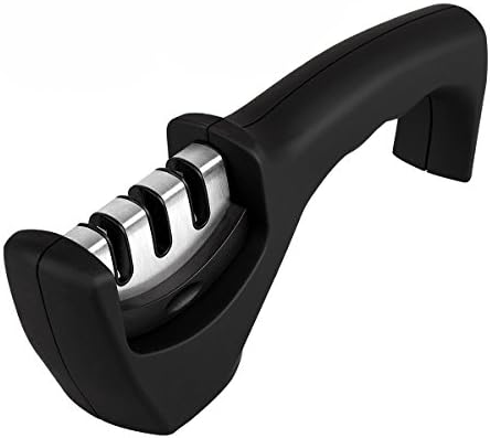 Knife Sharpener - 3 Stage Kitchen Knives Sharpeners Global Handheld Grinder Professional Steel Manual Knife Sharpeners Fast Sharpening Tools for All-Sized Household Knives with Non-slip Mats and Ergonomic Design Handle XIYUNTE VC002