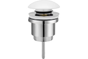 INBAGNO Piletta click clack universale per lavabi con e senza troppo pieno, in ottone cromo con tappo in ceramica bianco lucido, attacco standard G 1”1/4