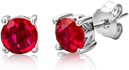 Earrings for Women Sterling Silver solitaire Studs earrings Ruby 925 Silver