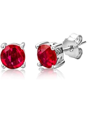 ByJoy Damen-Ohrstecker 925 Sterling- Silber Rundschliff Rot Rubin