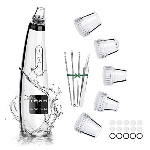 HOCOSY Limpiador de Poros Limpia Fuertemente Los Poros Eléctrica Aspirar Puntos Negros Limpiador 5 Cabezales 5 Velocidades, Carga USB, No Irritante Piel, Traje Removedor de La Espinilla