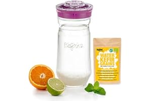Kefirko Complete Water KEFIR Starter Kit 1400ml Jar with Organic Grains – Make Your own Probiotic Drinks at Home for Good Gut Health and Build Your Immunity. (Pink)