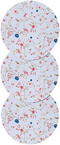 Summer Drink Coaster Set: 6 Flat 4-Inch Round Discs Protect Surfaces,Table,Bar from Hot or Cold Drinks, Anti-Slip, For Every Glass,Mug or Cup, 5 Design Choices by Trivetrunner (Flowers light blue)