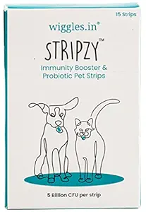 Stripzy Immunity Booster Probiotics Dogs Cats Pet, 15 Strips - Vet Approved Ashwagandha Brahmi Health Strips (Blue Berry)