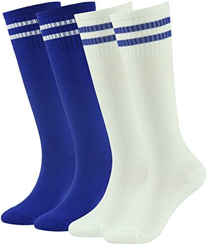 Knee High Football Lucky Commerce Basketball Crew Socks For Kids 4-Pair Blue&amp;White