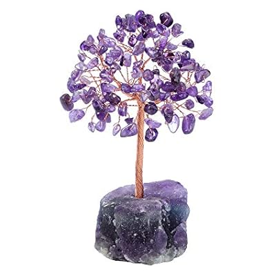 Crystaltears Amethyst Crystal Tree Natural Reiki Healing Crystals Gemstone Bonsai Money Trees Wrapped On Fluorite Crystals Stone Base Feng Shui Crystal Gift For Christmas Home Decor 4.7"-5.1"