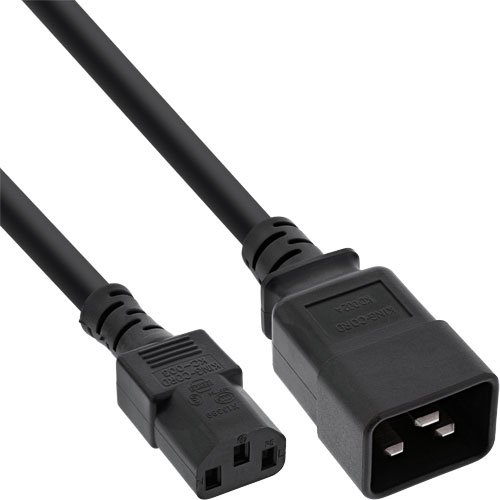 InLine 16659D Netz Adapterkabel, IEC-60320 C20 auf C13, 3 x 1,5mm², maximum 10A, 2m schwarz