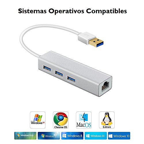VersionTECH  Hubs USB 3 0 con RJ45 Adaptador Ethernet de Red Network de 10 100M Fast Ethernet LAN para Macbook  Chromebook  Windows 10  8 1 8  7  XP  Vista  Mac OS X 10 11 Surface Pro  Wii  Wii U  Linux  Plata 