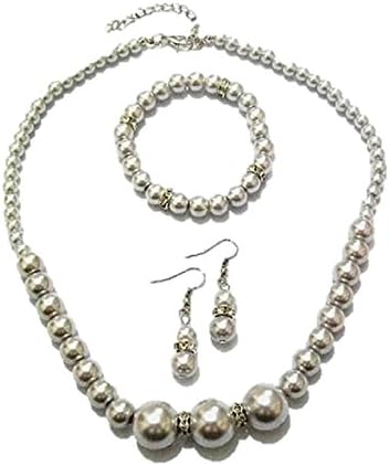 Light Grey Necklace Bracelet Earrings Bridesmaid Dress Jewellery Set Women Girls