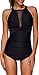 Produktbild OLIPHEE Damen Schlankheits Badeanzug Raffung Einteiler High Neck Bademode Strandmode Schwarz 3XL