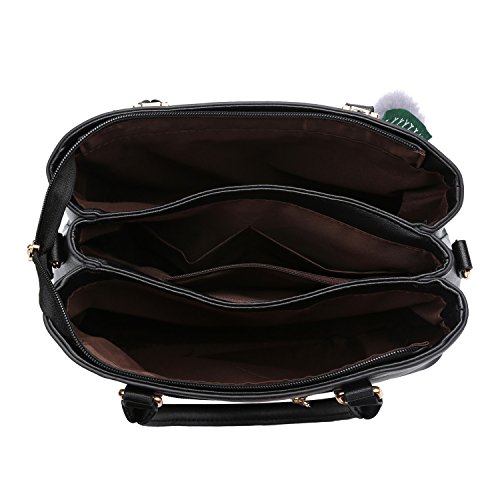 Frauen PU Leder Henkeltaschen mit Hairball Vintage Tasche Handtasche Umhängetasche Damen - 7