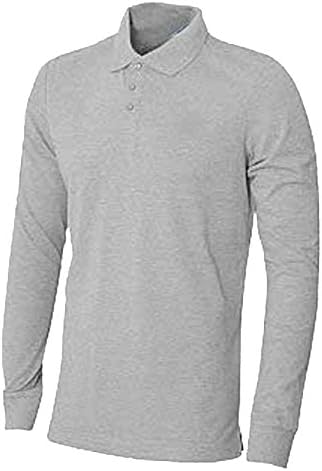 Mens Long Sleeve Pique Polo T Shirts Sizes XS to 4XL WORK CASUAL SPORTS LEISURE (3XL - XXXL, GREY)