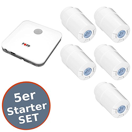 Preisvergleich Produktbild Starter Set POPP Heizkörperthermostat Smart Thermostat Heizungssteuerung Z-Wave Color 5er Set