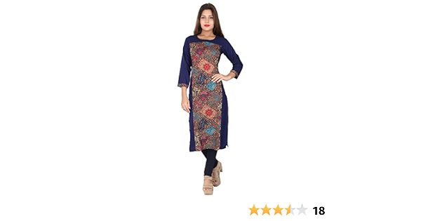 DZIRE Women's Rayon Navy Straight Kurti 